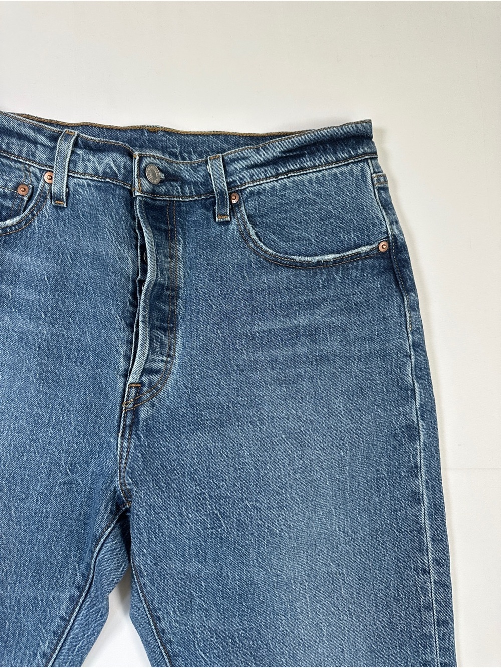 Levi’s 501 High Rise Straight Leg Denim Jeans Medium Wash Stretch W32 L30 90s - Picture 2 of 13